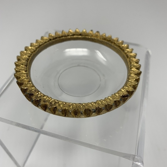 Vintage Ring Dish Sunflower Clear & Gold Catchall Trinket Jewelry - Picture 7 of 8